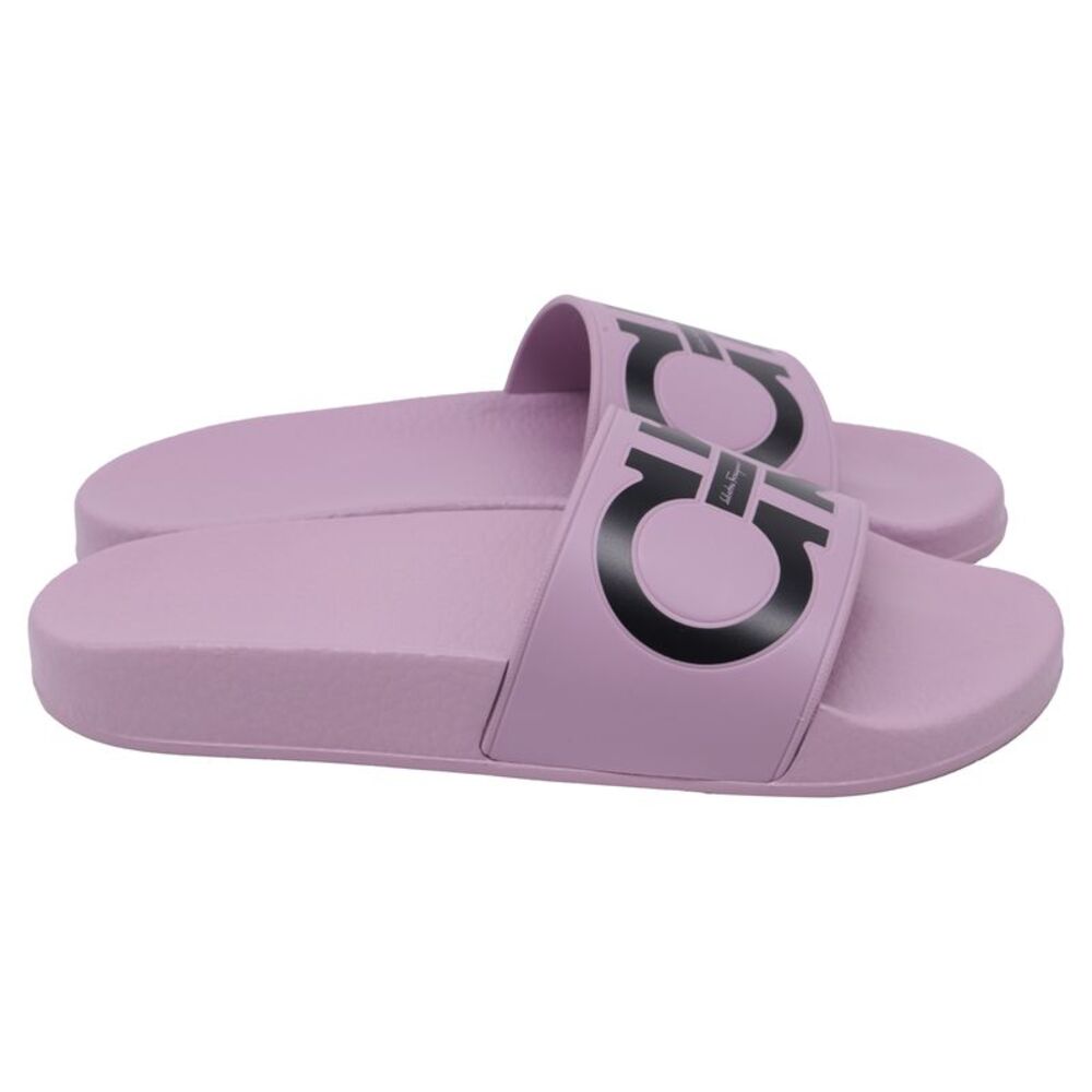 Salvatore Ferragamo Groovy Dual Gancini Slide Sandals in Purple Rubber